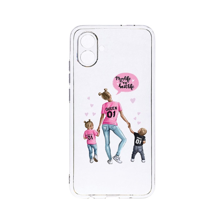 BestCase 2MM Clear Szilikon telefontok, Samsung Galaxy F04 / Galaxy M04 / Galaxy A04e, Mom Life Boy And Girl, Kamera védelem, strapabíró, T 557