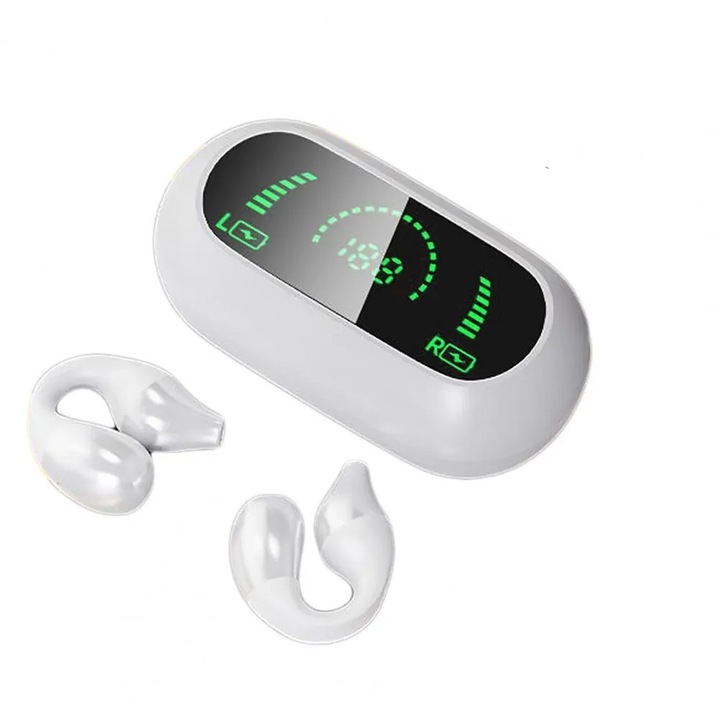 Безжични слушалки, Bluetooth 5.2, Дисплей за батерията, Бял