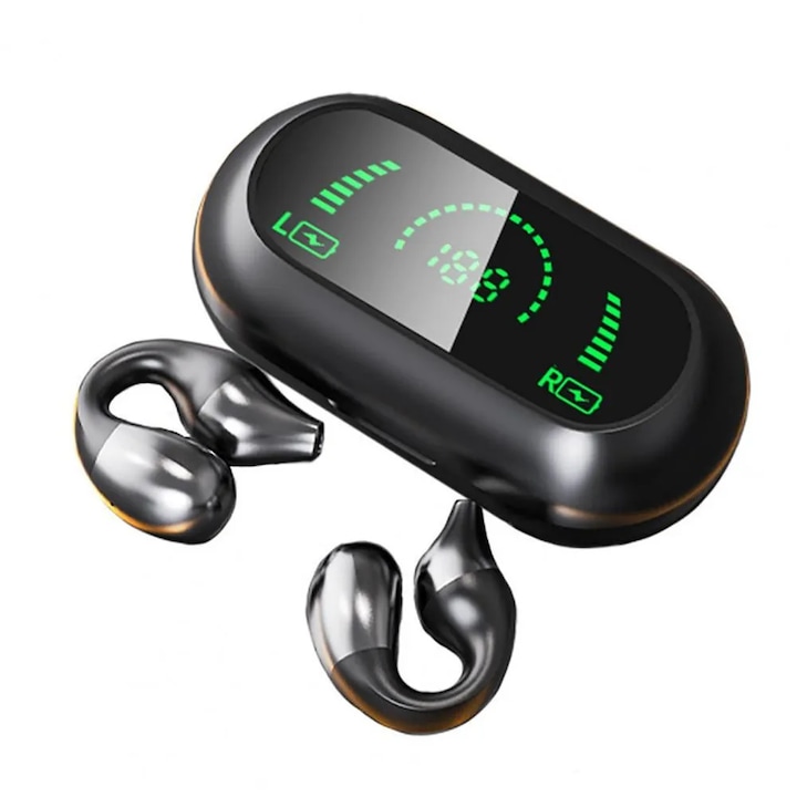 Безжични слушалки, Bluetooth 5.2, дисплей за батерията, черни