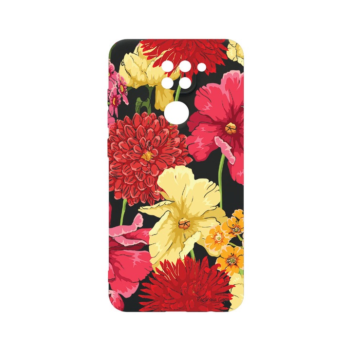 Husa BestCase® SLIM SIlicon 0.8MM, Compatibila Cu Xiaomi Redmi Note 9, Red Yellow Flowers, Protectie Camera, Rezistenta la uzura, c-B 634