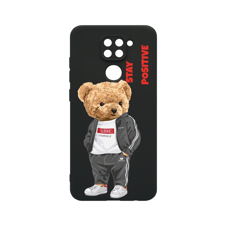 Husa BestCase® SLIM SIlicon 0.8MM, Compatibila Cu Xiaomi Redmi Note 9, Stay Positive - Teddy Bear, Protectie Camera, Rezistenta la uzura, c-B 926