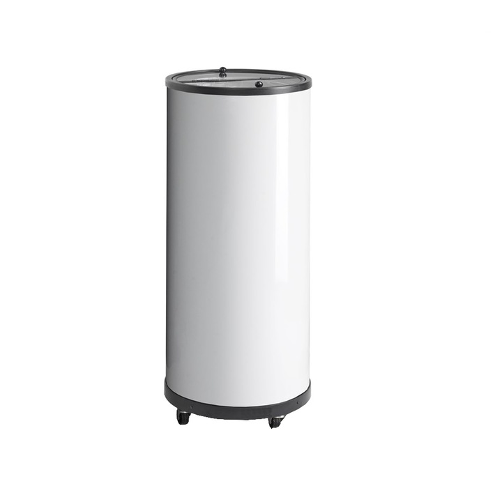 Racitor de bauturi cilindric TEFCOLD, CC55, cu roti, volum 78 litri, ideal pentru HoReCa/ benzinarii/ birou, consum redus, temperatura reglabila, capac practic din acrilic, include 2 cosuri de depozitare, potrivit pentru reclame, dezghetare automata, alb