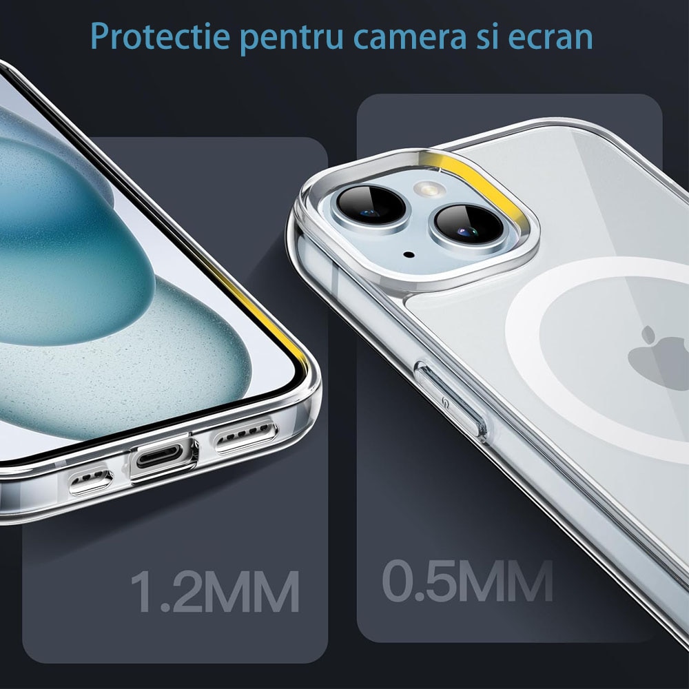 Husa tip, TPU, MagSafe, Compatibil cu iPhone 15, Transparent