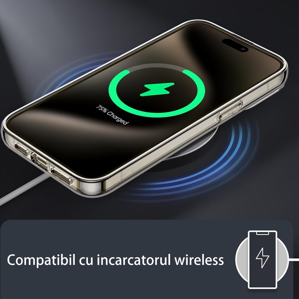 Husa tip, TPU, MagSafe, Compatibil cu iPhone 15, Transparent