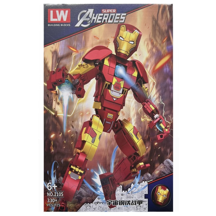 OEM LW Super Aheroes Építőkészlet, Vasember stílusú figura, 330 db