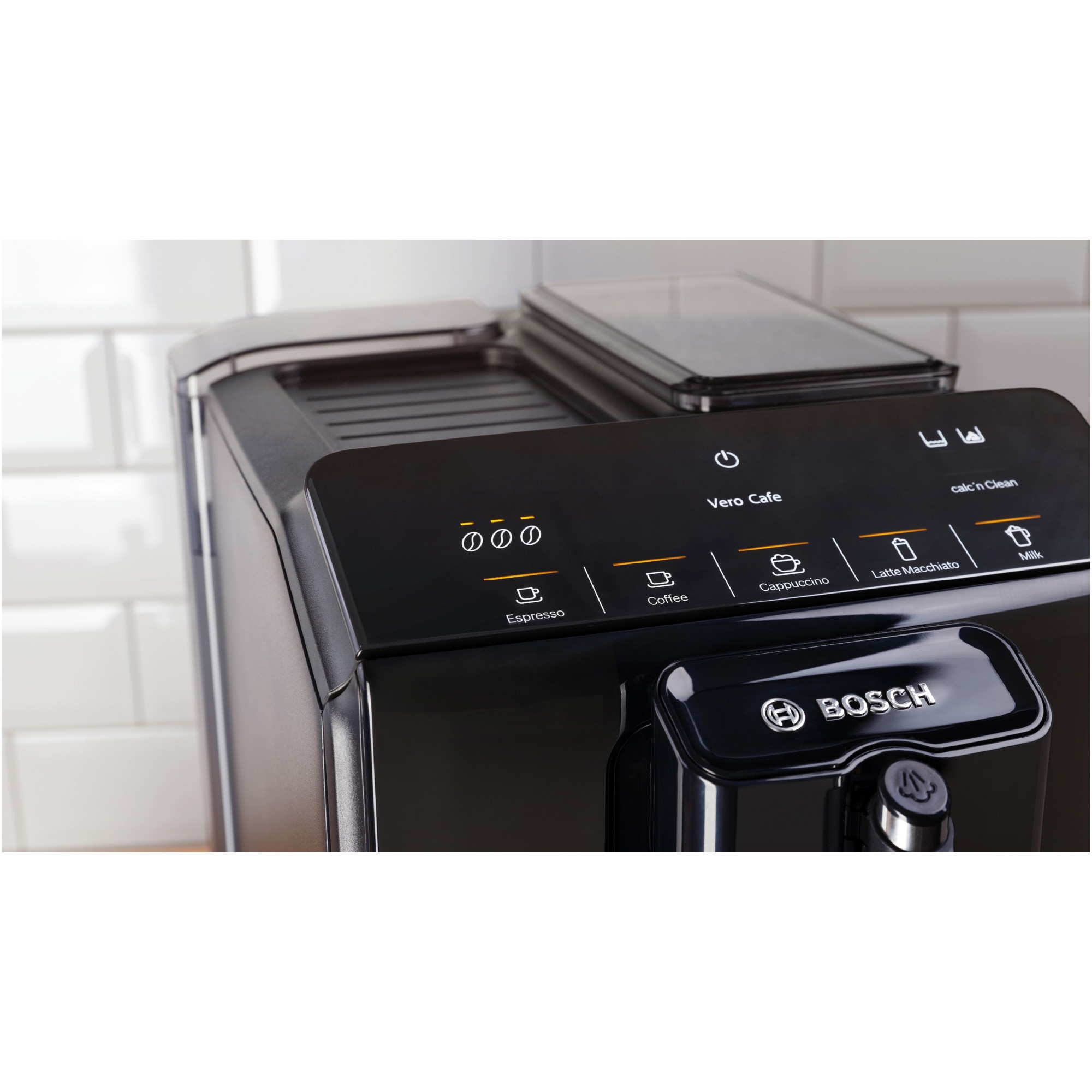 Espressor automat Bosch VeroCafe TIE20119, 1300 W max, 15 bari, 1,4 l,  rasnita ceramica, dispozitiv spumare lapte MilkMagic Pro, cu sistem  SensoFlow System, Negru 