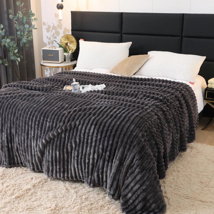 Пухкаво одеяло cocolino с райета, двойно легло, PCD-07, въгленово сиво, 200 x 230 см