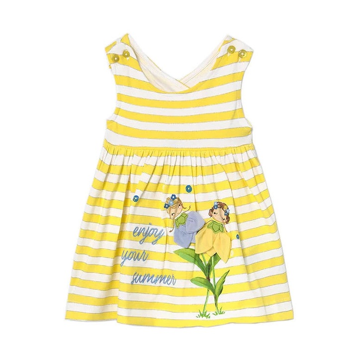 Rochie fara maneci in dungi, Mayoral, Bumbac, Alb/Galben lamaie, 68 cm