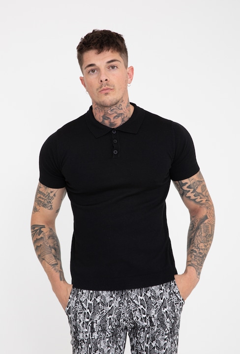 Férfi póló, galléros, alkalmi, Fekete