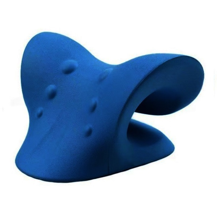 Perna cervicala portabila Ventoo® pentru relaxare gat si umeri, ameliorarea durerii si imbunatatirea curbei cervicale, forma C, albastru inchis