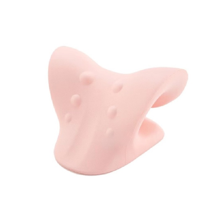 Perna cervicala portabila Ventoo® pentru relaxare gat si umeri, ameliorarea durerii si imbunatatirea curbei cervicale, forma C, roz