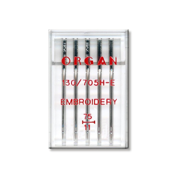 5 db-os Organ Embroidery varrótű készlet, háztartási varrógépekhez 130/705H tűrendszer, 75-ös tűfinomsággal