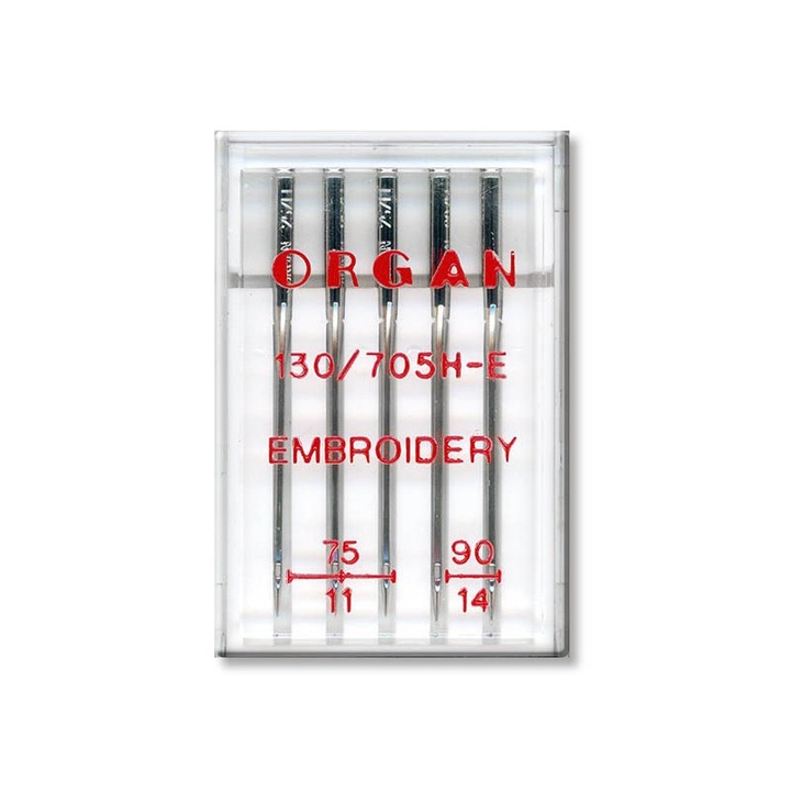 5 db-os Organ Embroidery varrótű készlet, háztartási varrógépekhez tűrendszer 130/705H, finomság 75-90 között