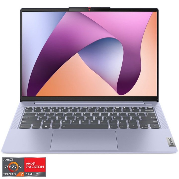 Лаптоп Lenovo IdeaPad Slim 5 14ABR8, AMD Ryzen™ 7 7730U, 14", WUXGA, OLED, RAM 16GB, 1TB SSD, AMD Radeon™ Graphics, No OS, Violet