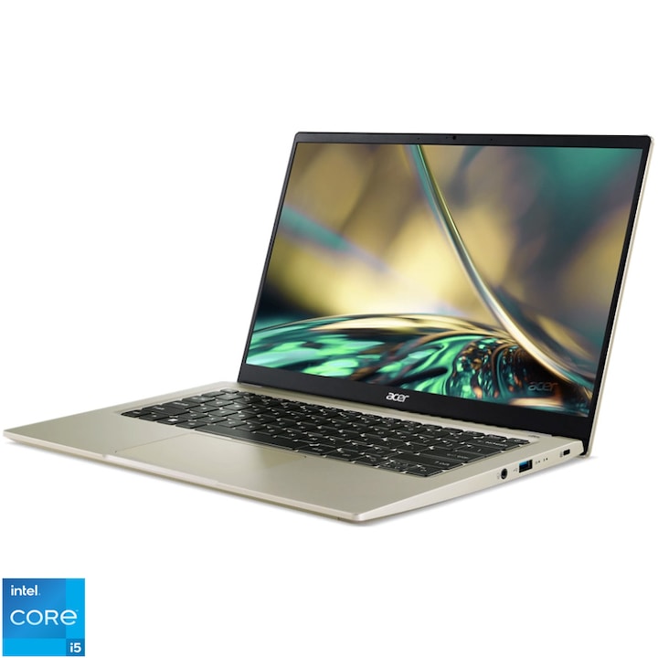 Laptop ultraportabil Acer Swift 3 SF314-512-5161 cu procesor Intel® Core™ i5-1240P pana la 4.40 GHz, 14", Full HD, IPS, 8GB, 512GB SSD, Intel® Iris® Xe Graphics, No OS, Haze Gold
