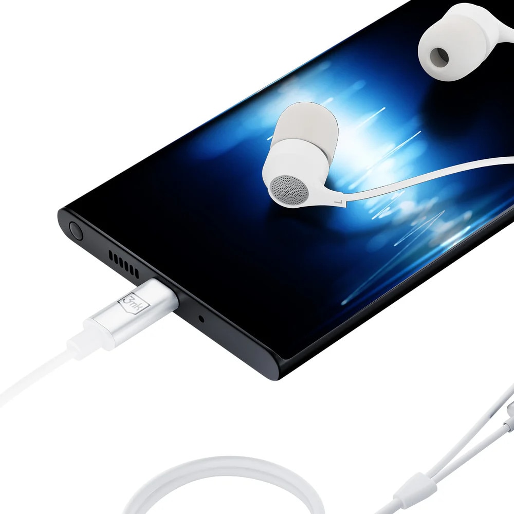 Casti audio cu microfon 3MK Wired, In-ear, Control pe fir, USB-C, Lungime cablu 1.2m, Alb