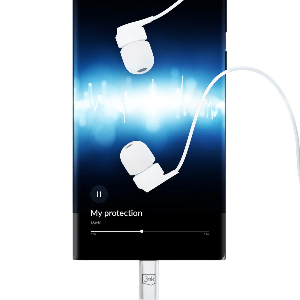 Casti audio cu microfon 3MK Wired, In-ear, Control pe fir, USB-C, Lungime cablu 1.2m, Alb