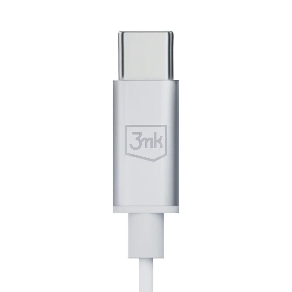 Casti audio cu microfon 3MK Wired, In-ear, Control pe fir, USB-C, Lungime cablu 1.2m, Alb