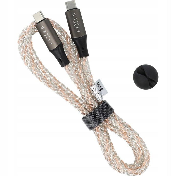 Cablu de incarcare cu suport PD, Fixed, USB-C -USB-C, 60W, Iluminat RGB, 2 m, Transparent