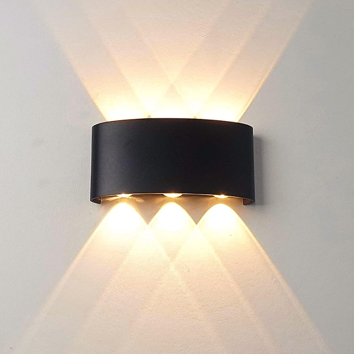 Aplica LED 6W, design modern, aluminiu, IP65, lumina calda 3000K, utilizare interioara/exterioara