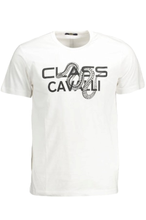 Tricou barbati cu logo animal print, Cavalli Class, alb, Alb