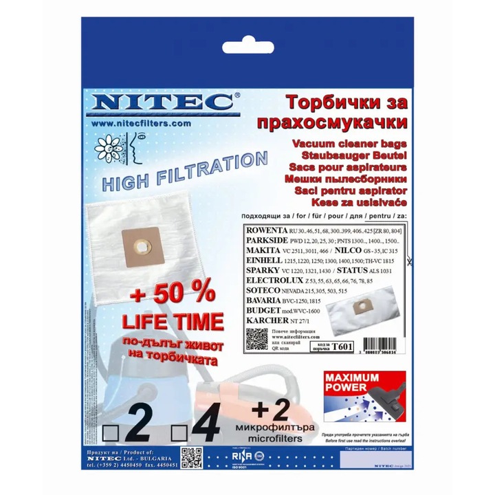 Saci pentru aspiratoare, NITEC, cod T601, compatibilitatea este mentionata pe ambalaj