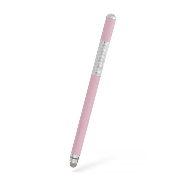 Stylus pen, Universal, Compatibil cu telefoane si tablete, TouchPen Duo, Compact, Confortabil, Ideal pentru scris si desen, Varf siliconic, Roz