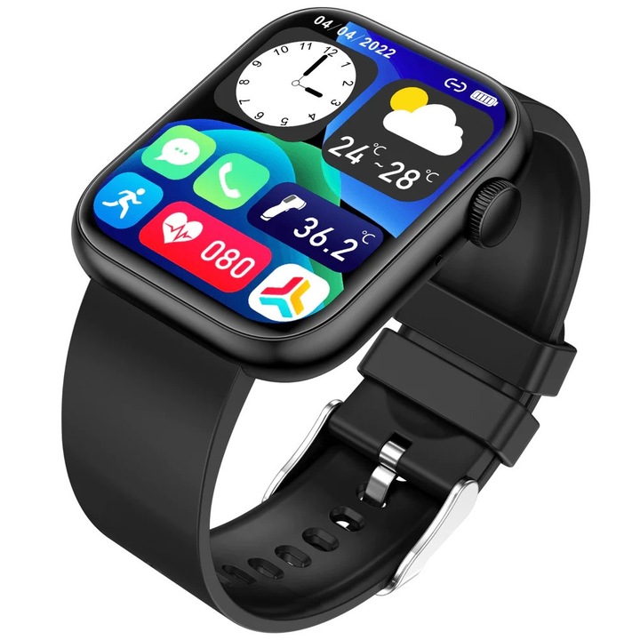 Ceas smartwatch, Singlait Qx7, 1.85inch, fitness, sporturi multiple, ritm cardiac, rezistent apa, notificari, meteo, termometru, apelare de pe ceas, microfon HD, negru