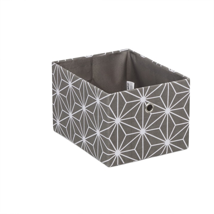 Cutie de depozitare, set de 2, din in/poliester/carton, gri/alb, 16 x 20 x 25 cm