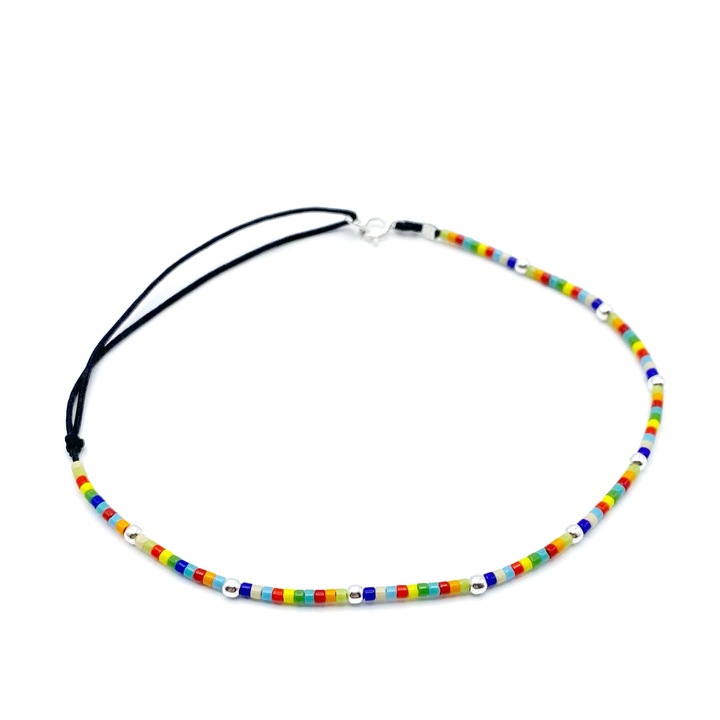 Bratara pentru Picior cu bilute din Argint 925 si margele Miyuki multicolor, reglabila 23-30 CM, glezna