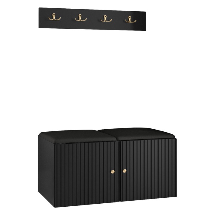 Mobilier pentru hol Towiro Slim VI, MIRJAN24, negru / piele ecologica negru, 46x84x42 cm