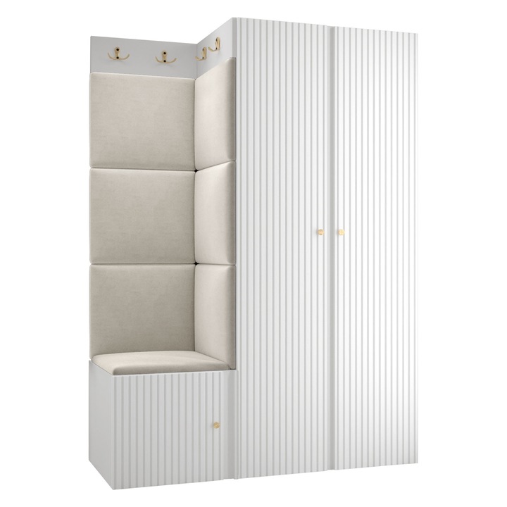 Mobilier pentru hol Towiro Slim XXIII, MIRJAN24, alb / bej, 46x116x186 cm