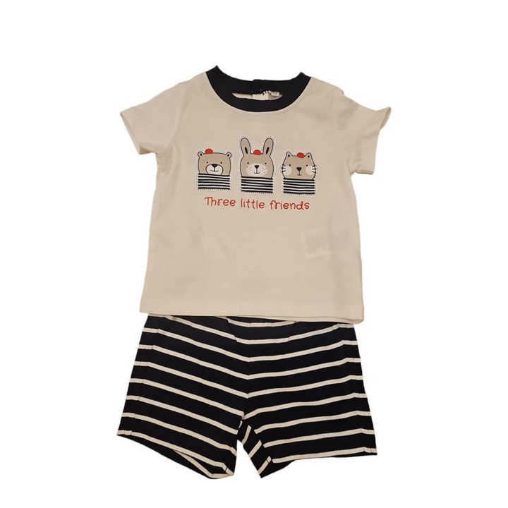 Set 2 piese pentru copii, tricou cu pantaloni scurti, alb-bleumarin, Three little friends