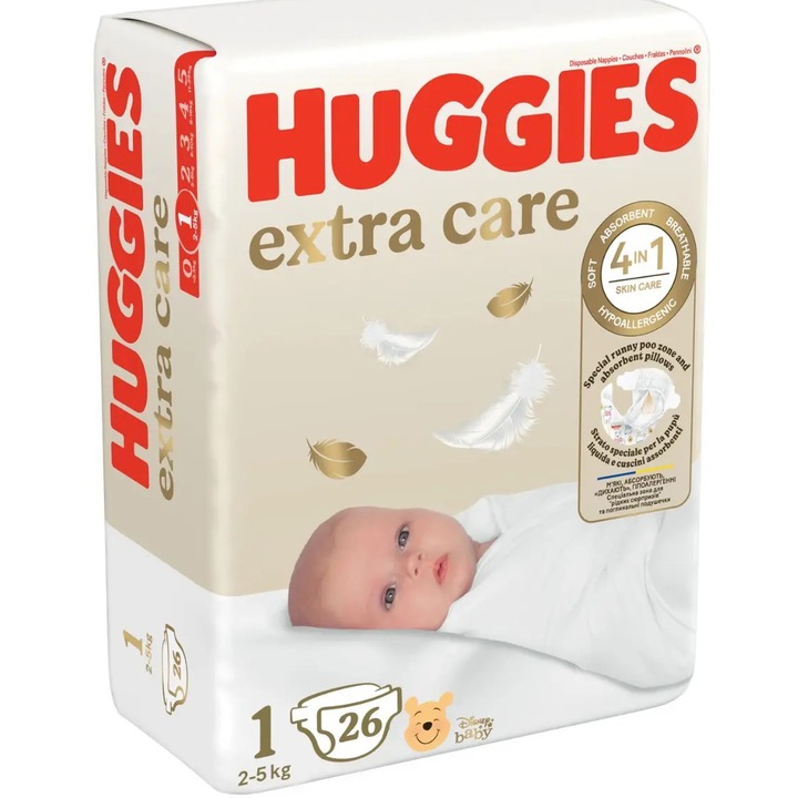 Scutece Huggies Extra Care (nr 1) Convi 26 buc, 2-5 kg