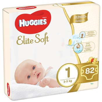 Scutece Huggies Elite Soft 1, 3-5 kg, 82 buc