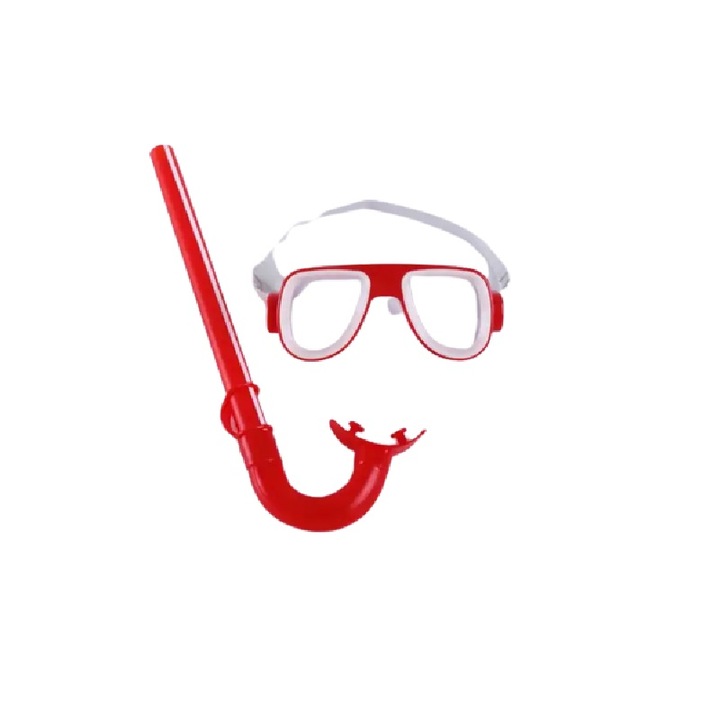 Set ochelari de inot cu protectie pentru nas, dopuri de urechi si tub de respirat pentru copii, Curea reglabila, Pentru snorkeling, 6-13 ani, Rosu