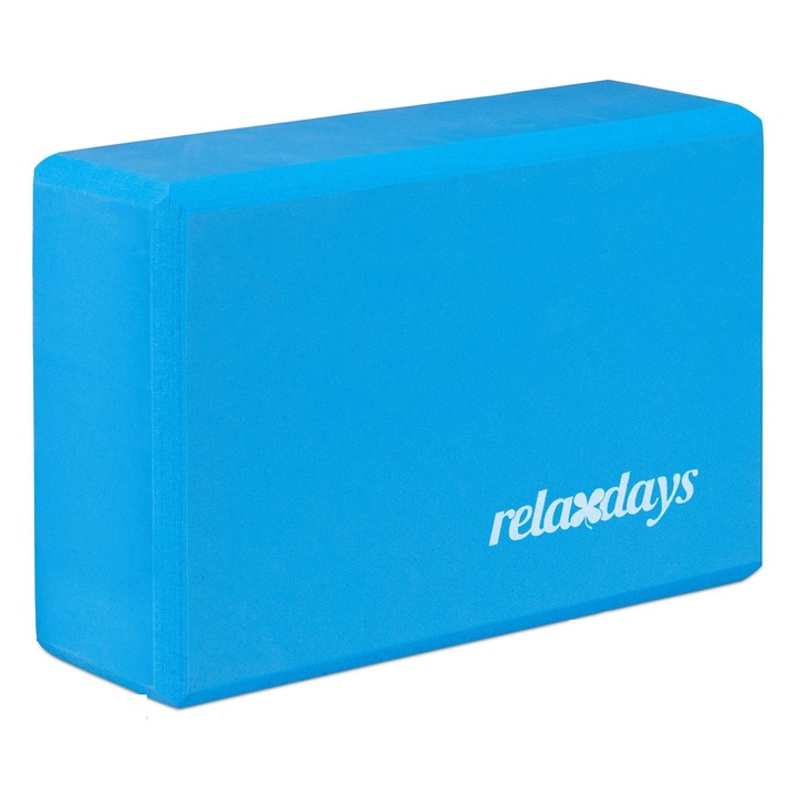 Caramida yoga, Relaxdays, albastra, din spuma tare, 8 x 23 x 15 cm