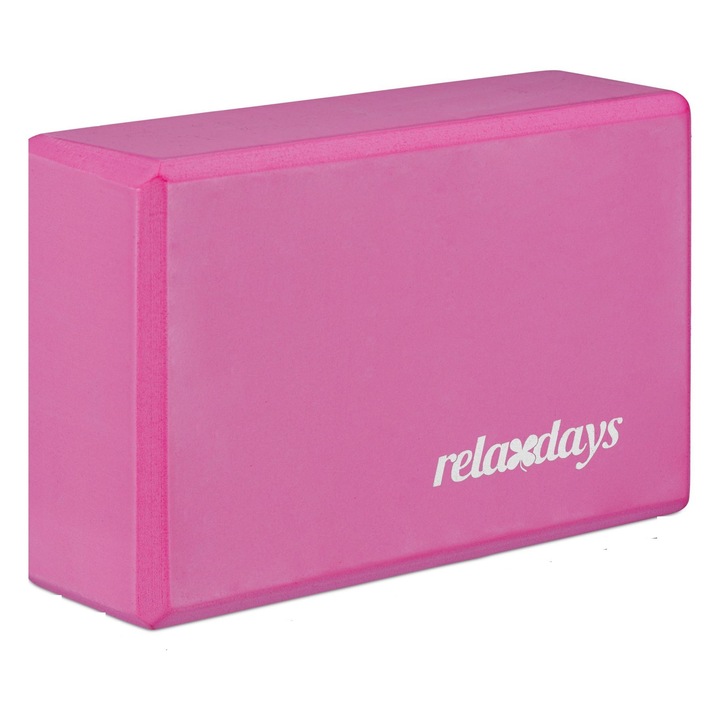 Caramida yoga, Relaxdays, roz/alb, din spuma tare, 8 x 23 x 15 cm