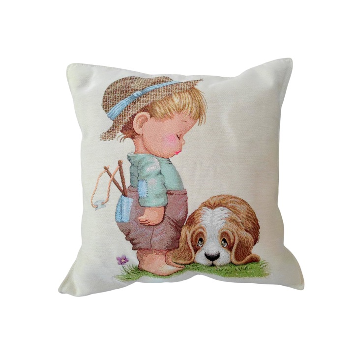 Set 2 fete de perna decorative, tesatura tip goblen, 45x45 cm, baietel