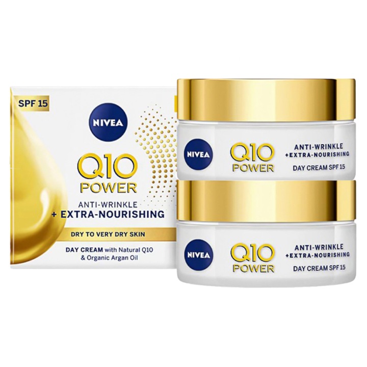 Set 2 x Crema de Zi Nivea Q10 Power Antirid Extra Hidratanta, pentru Ten Uscat, SPF 15, 50 ml