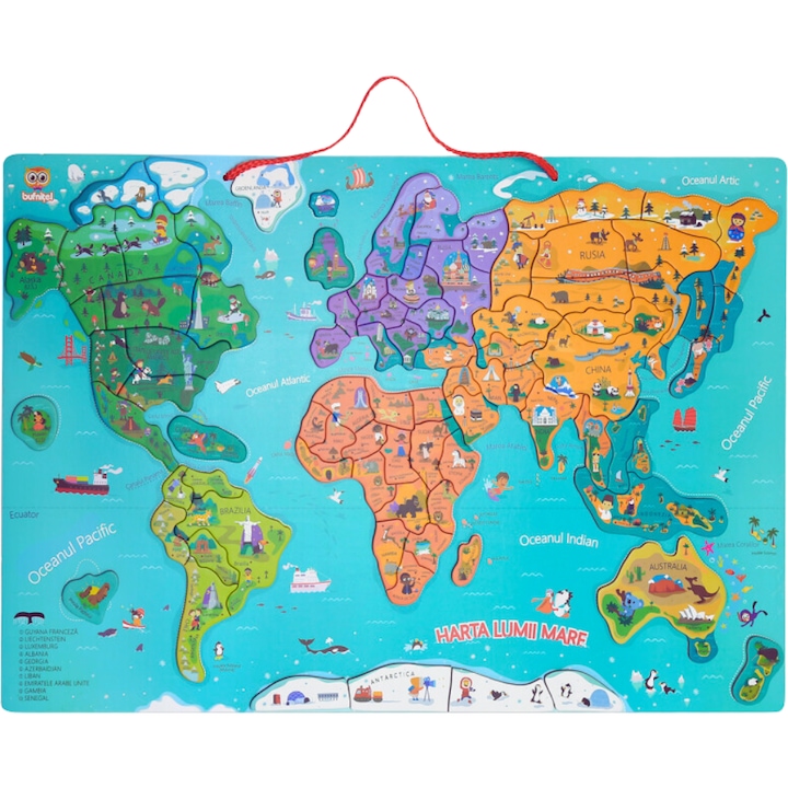 Puzzle magnetic, Harta lumii mare, 88 piese
