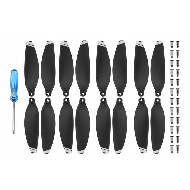 Set 8 x elice pentru DJI Mini 2 / SE, fibra de carbon si sticla, argintiu, Surubelnita inclusa,16 piese