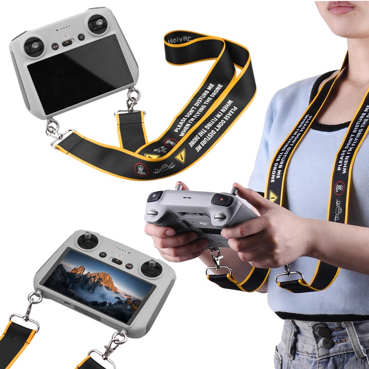 Set suport + sfoara pentru controler DJI RC / RC 2 / Smart Controller / RC Pro, negru si galben, lungime 50 cm