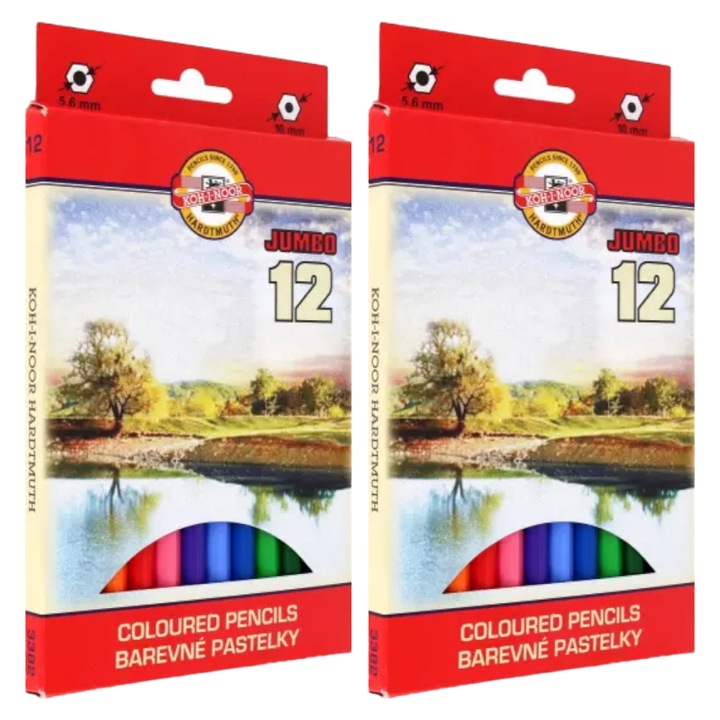 Set 2 x Creioane Colorate Omega Jumbo, 12 Culori
