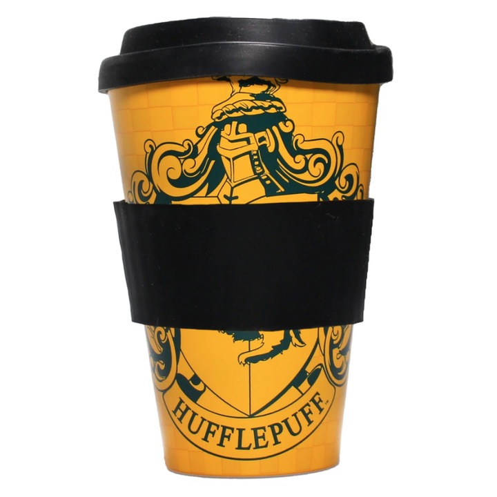 Cana de voiaj - Harry Potter - Proud Hufflepuff, Plastic, 400 ml, Galben