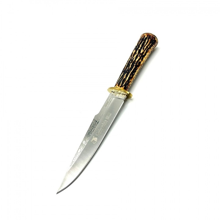 Cutit de Vanatoare Columbia, Maner Corn Cerb, 31 cm, Teaca Inclusa