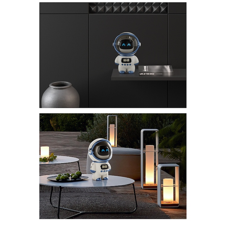 OEM DODO robot intelligens éjszakai lámpa, időkijelző és Bluetooth hangszóró, ébresztőóra, FM rádió, szinkronizálás zenével, kihangosító, TF kártyahely, 360°-os hangzás, 1800Mah lítium akkumulátor, AI hang