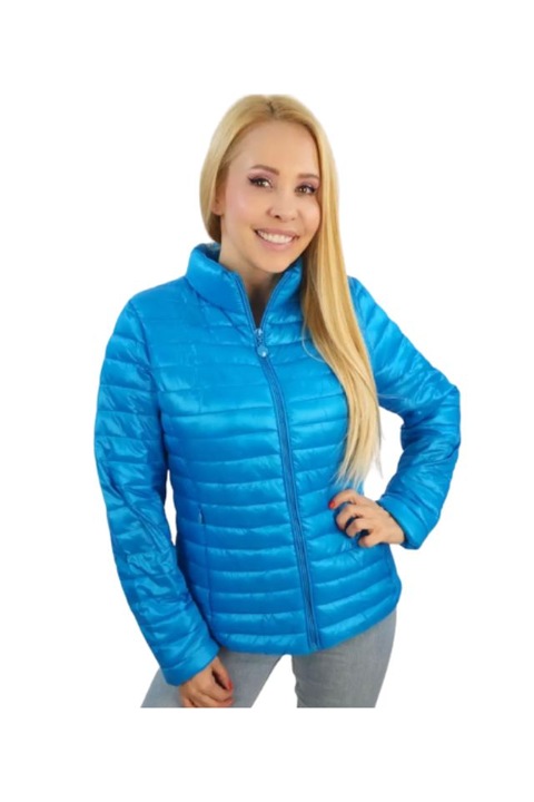 Jacheta scurta matlasata cu Agrafka si Guler ridicat, Albastru