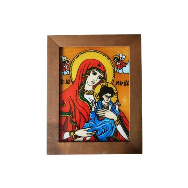 Icoana pictata pe sticla Maica Domnului cu Pruncul 28,5x22,5 cm