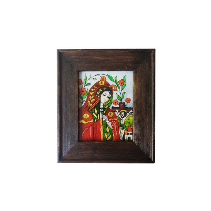 Icoana pictata pe sticla Maica Domnului si Iisus Hristos rastignit 27,5x27,5 cm